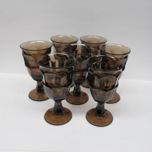 7 - Westmoreland Glass Brown ASHBURTON 5 1/4 Inch 5 Ounce Footed Juice Goblets - Picture 1 of 4